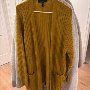 Forever 21 Ribbed Open-Front Cardigan – Mustard Yellow (Size Large)
